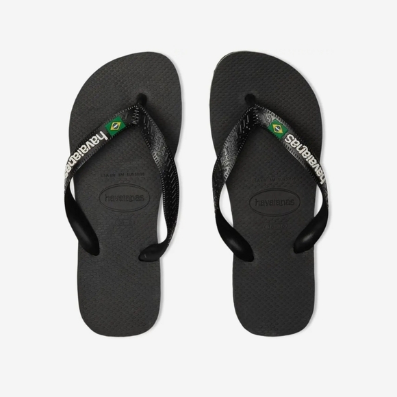 NWT Havaianas Brazil Logo Unisex Flip Flops Black Size 9/10 See Description - Picture 1 of 2